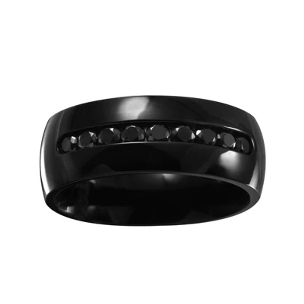 Mens 1/4 CT.T.W. Natural Diamond Black Stainless Steel 8mm Wedding Band