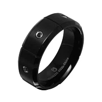 Mens 1/10 CT.T.W. Natural Diamond Black Stainless Steel 8mm Wedding Band