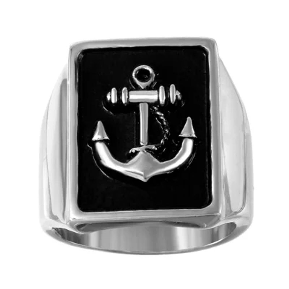 Mens Two-Tone Stainless Steel Anchor Ring