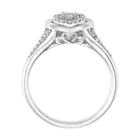 Womens 1/6 CT. T.W. Natural White Diamond Sterling Silver Heart Side Stone Halo Engagement Ring