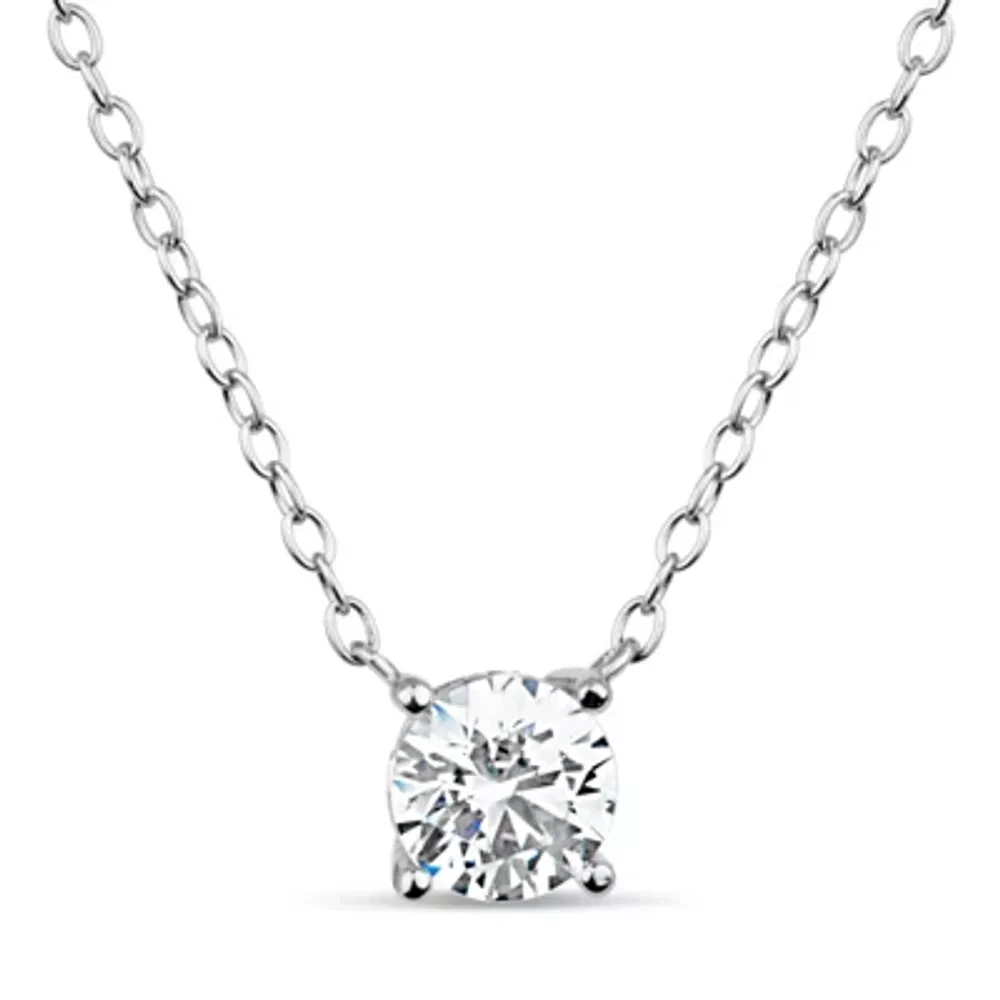 Womens 1 CT. T.W. White Zirconia Sterling Silver Round Pendant Necklaces