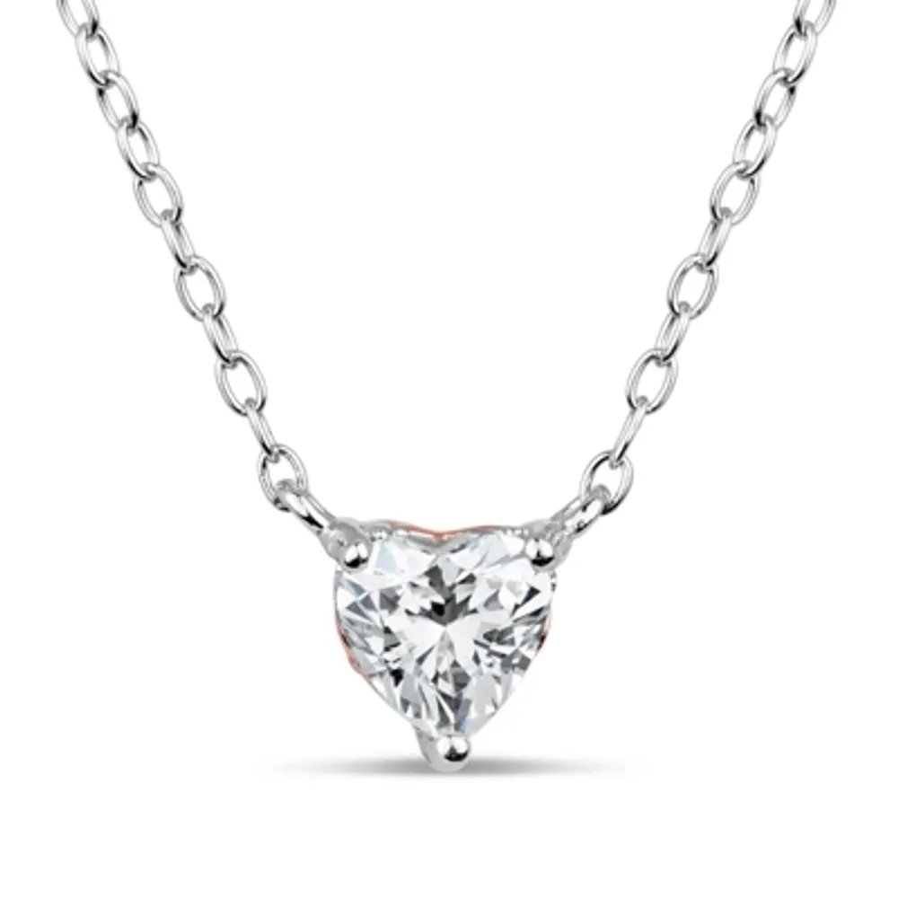 Womens 1 CT. T.W. White Zirconia Sterling Silver Heart Pendant Necklace