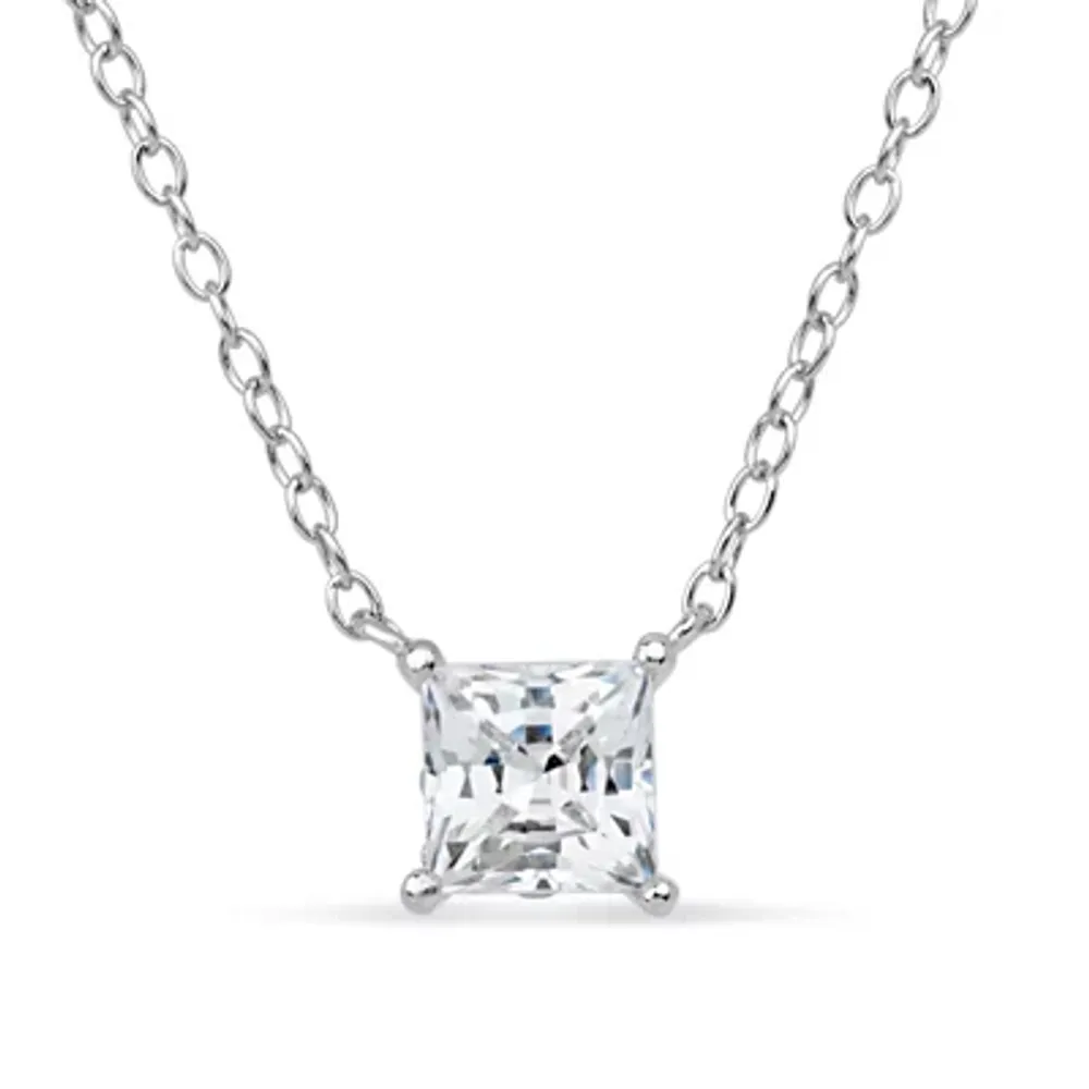 Womens 1 CT. T.W. White Zirconia Sterling Silver Square Pendant Necklace