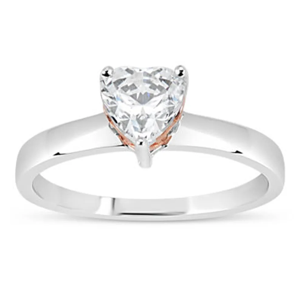 Womens 1 / CT. T.W. White Zirconia Sterling Silver Heart Solitaire Cocktail Ring