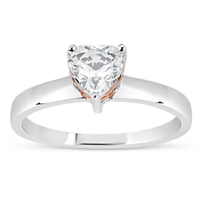 Womens 1 / CT. T.W. White Zirconia Sterling Silver Heart Solitaire Cocktail Ring