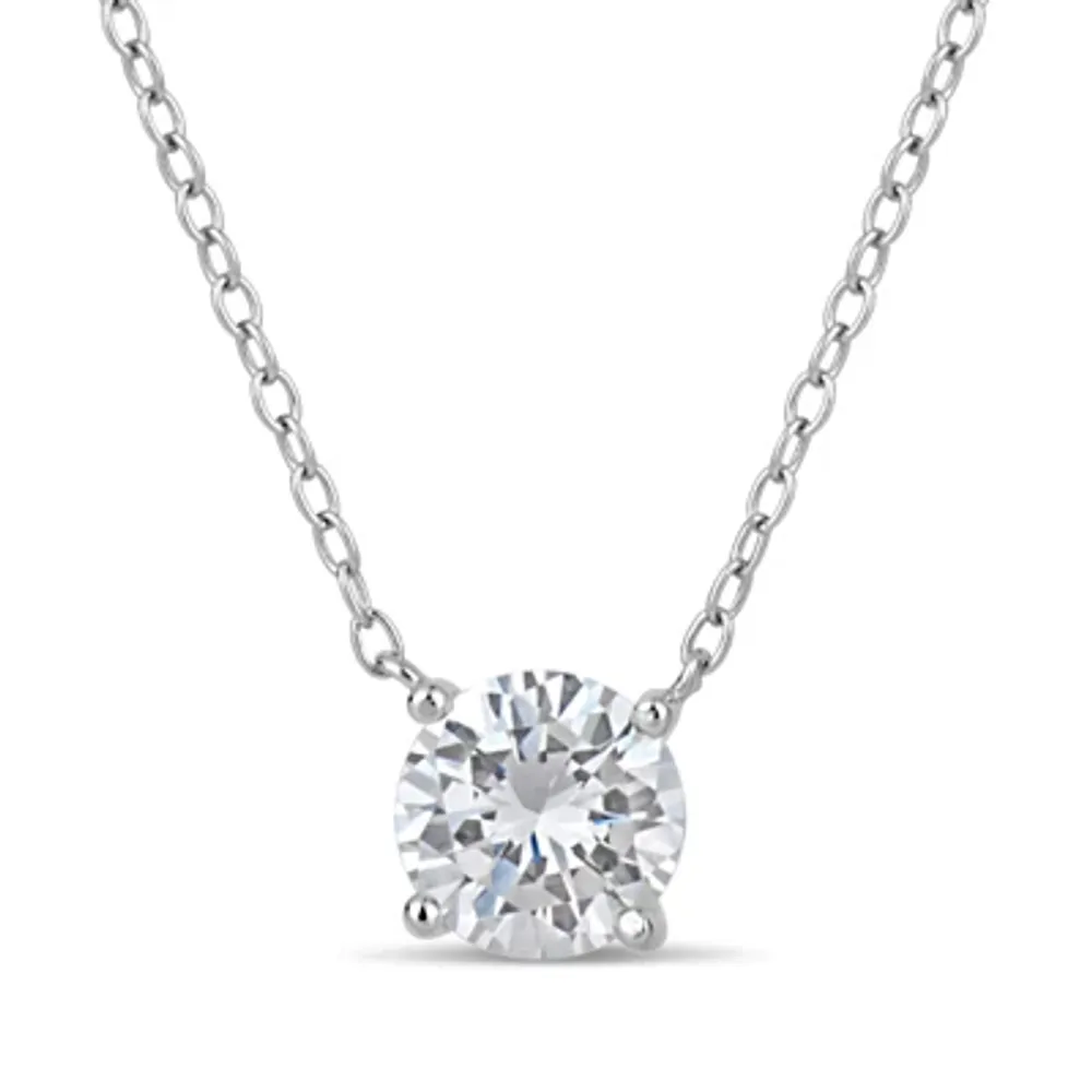 Womens 1 1/3 CT. T.W. White Zirconia Sterling Silver Round 18 Inch Pendant Necklace