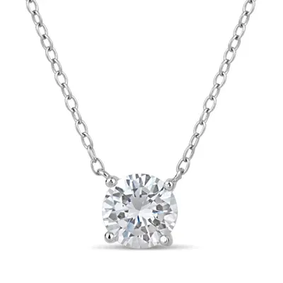 Womens 1 1/3 CT. T.W. White Zirconia Sterling Silver Round 18 Inch Pendant Necklace