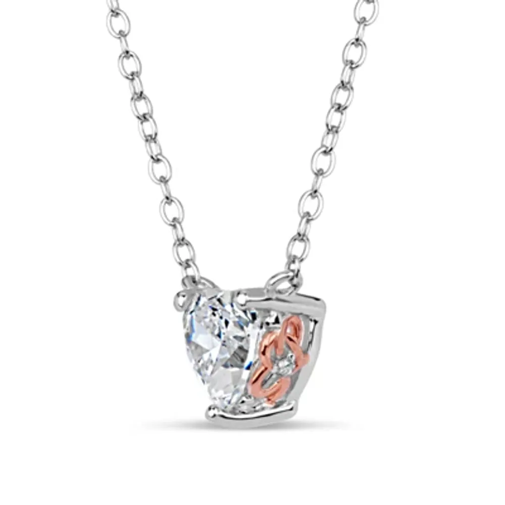 Womens 1 CT. T.W. White Zirconia Sterling Silver Heart Pendant Necklace