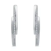 1/ CT. T.W. Natural White Diamond Sterling Silver 23.5mm Hoop Earrings