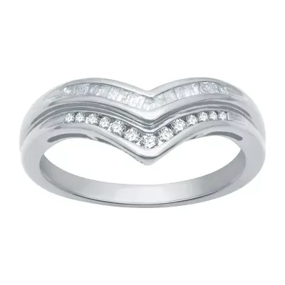2MM 1/4 CT. T.W. Natural White Diamond Sterling Silver Chevron Wedding Band