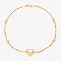 10K Gold 7.5 Inch Hollow Rope Heart Link Bracelet