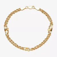 10K Gold 7.5 Inch Hollow Rope Heart Link Bracelet