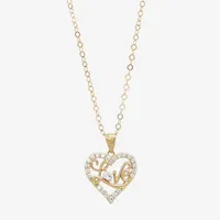 "Love" Womens White Cubic Zirconia 10K Gold Heart Pendant Necklace