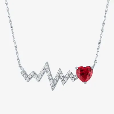 Womens Lab Created Red Ruby Sterling Silver Heartbeat Pendant Necklace