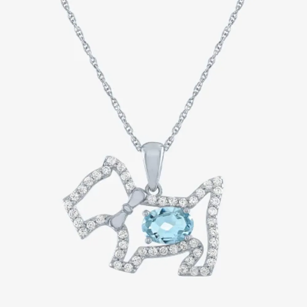 Scottie Dog Womens Lab Created Blue Topaz Sterling Silver Pendant Necklaces
