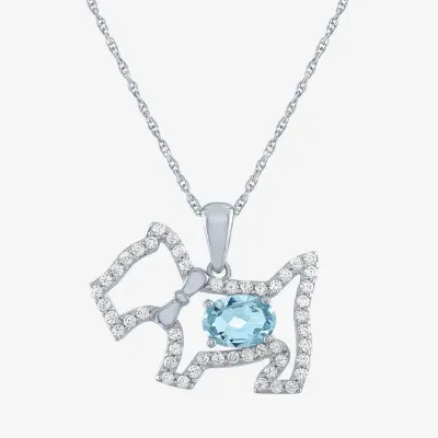 Scottie Dog Womens Lab Created Blue Topaz Sterling Silver Pendant Necklaces