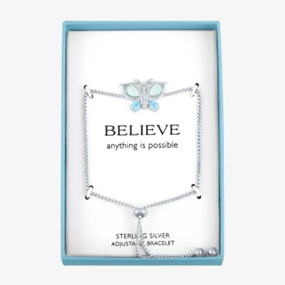 Lab Created Opal Sterling Silver Butterfly Bolo Bracelet