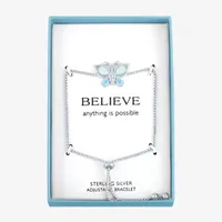 Lab Created Opal Sterling Silver Butterfly Bolo Bracelet