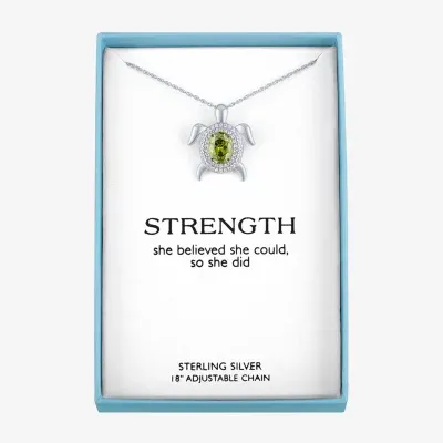 Turtle Womens Genuine Green Peridot Sterling Silver Pendant Necklace