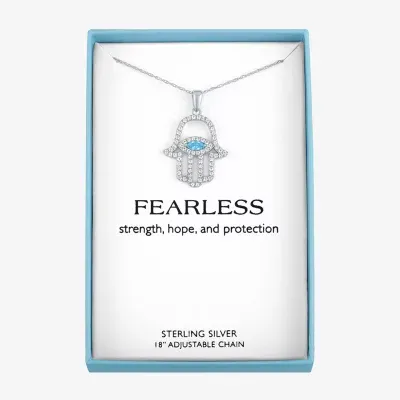 Womens Genuine Blue Topaz Sterling Silver Hamsa Pendant Necklace