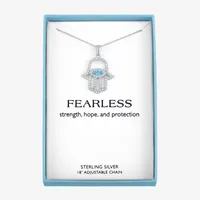 Womens Genuine Blue Topaz Sterling Silver Hamsa Pendant Necklace