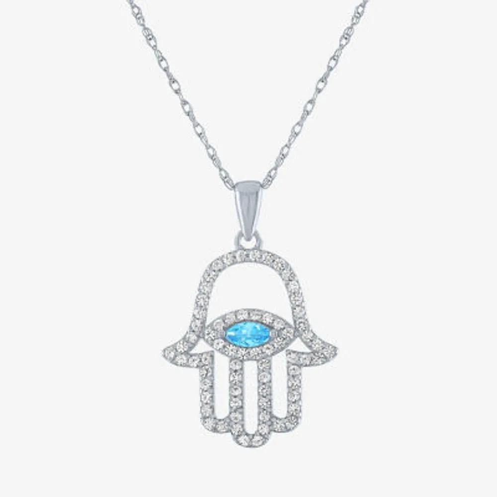 Womens Genuine Blue Topaz Sterling Silver Hamsa Pendant Necklaces