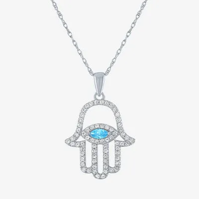 Womens Genuine Blue Topaz Sterling Silver Hamsa Pendant Necklaces
