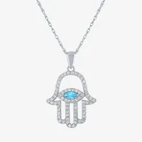 Womens Genuine Blue Topaz Sterling Silver Hamsa Pendant Necklace