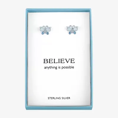 Lab Created White Opal Sterling Silver Butterfly Stud Earrings