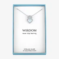 Owl Womens Lab Created White Opal Sterling Silver Pendant Necklace