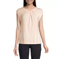 Liz Claiborne Womens Crew Neck Short Sleeve Blouse