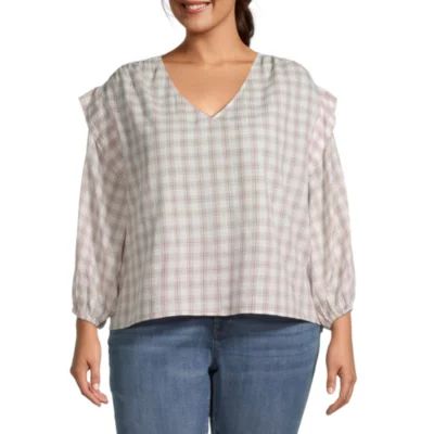 a.n.a Plus Womens V Neck 3/4 Sleeve Blouse
