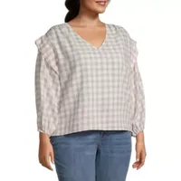 a.n.a Plus Womens V Neck 3/4 Sleeve Blouse