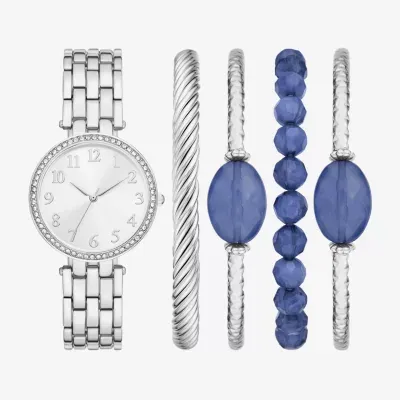 Ladies Boxed Sets Womens Crystal Accent Silver Tone 5-pc. Watch Boxed Set Fmdjset353