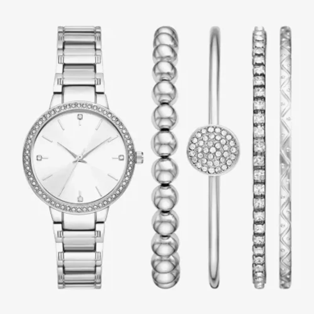 Ladies Boxed Sets Womens Crystal Accent Silver Tone 5-pc. Watch Boxed Set Fmdjset354