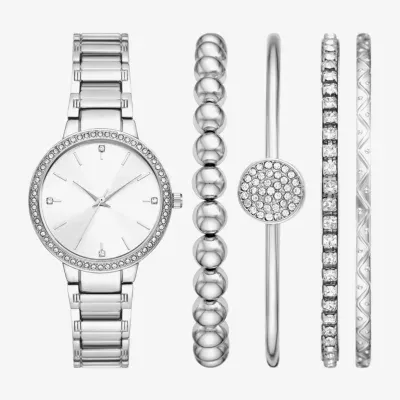 Ladies Boxed Sets Womens Crystal Accent Silver Tone 5-pc. Watch Boxed Set Fmdjset354