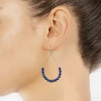 Sparkle Allure Lapis Pure Silver Over Brass Pear Hoop Earrings