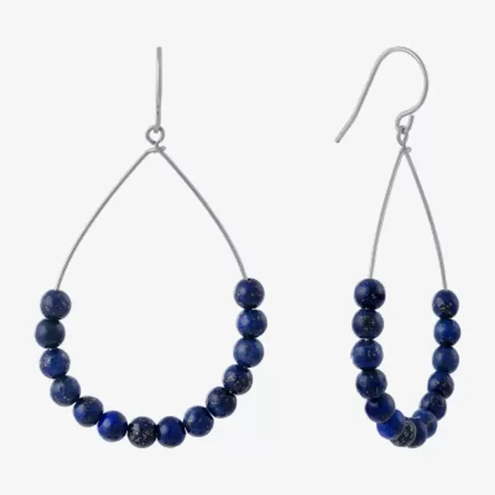 Sparkle Allure Lapis Pure Silver Over Brass Pear Hoop Earrings