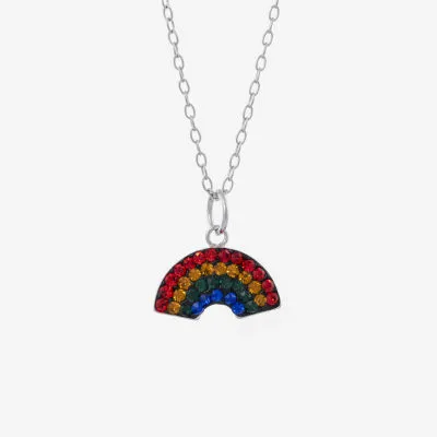 Silver Treasures Crystal Sterling Silver 18 Inch Cable Pendant Necklace
