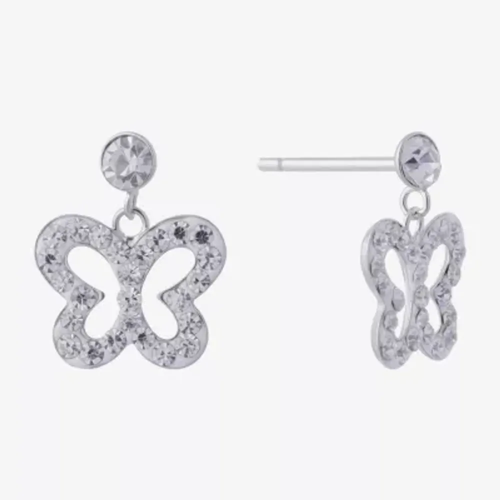 Silver Treasures Crystal Sterling Silver Drop Earrings