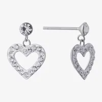 Silver Treasures Crystal Sterling Silver Heart Drop Earrings