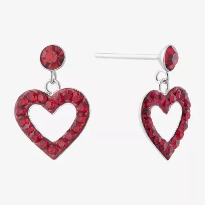 Silver Treasures Crystal Sterling Silver Heart Drop Earrings