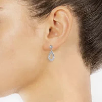 Silver Treasures Womens Crystal Sterling Silver Drop Earrings