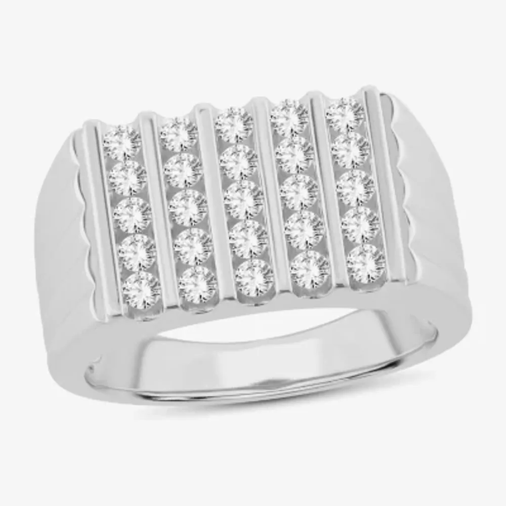 (G-H / Si1-Si2) Mens 1 CT. T.W. Lab Grown White Diamond 10K Gold Square Fashion Ring