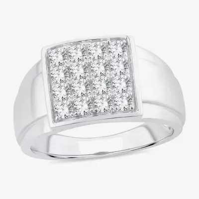 (G-H / SI1-SI2) Mens 1 CT. T.W. Lab Grown White Diamond or Yellow 10K Gold Square Fashion Ring