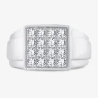 (G-H / SI1-SI2) Mens 1 CT. T.W. Lab Grown White Diamond or Yellow 10K Gold Square Fashion Ring