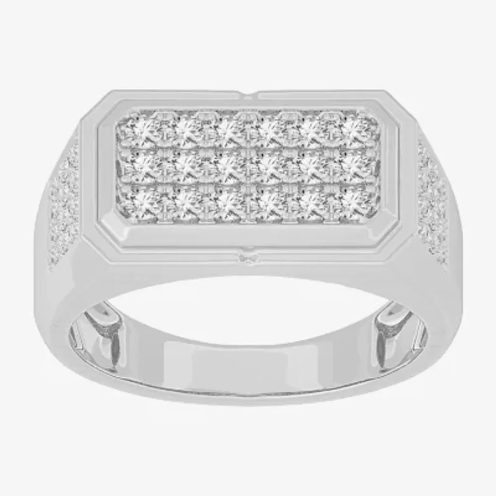 (G-H / SI1-SI2) Mens 1 CT. T.W. Lab Grown White Diamond or Yellow 10K Gold Rectangular Fashion Ring