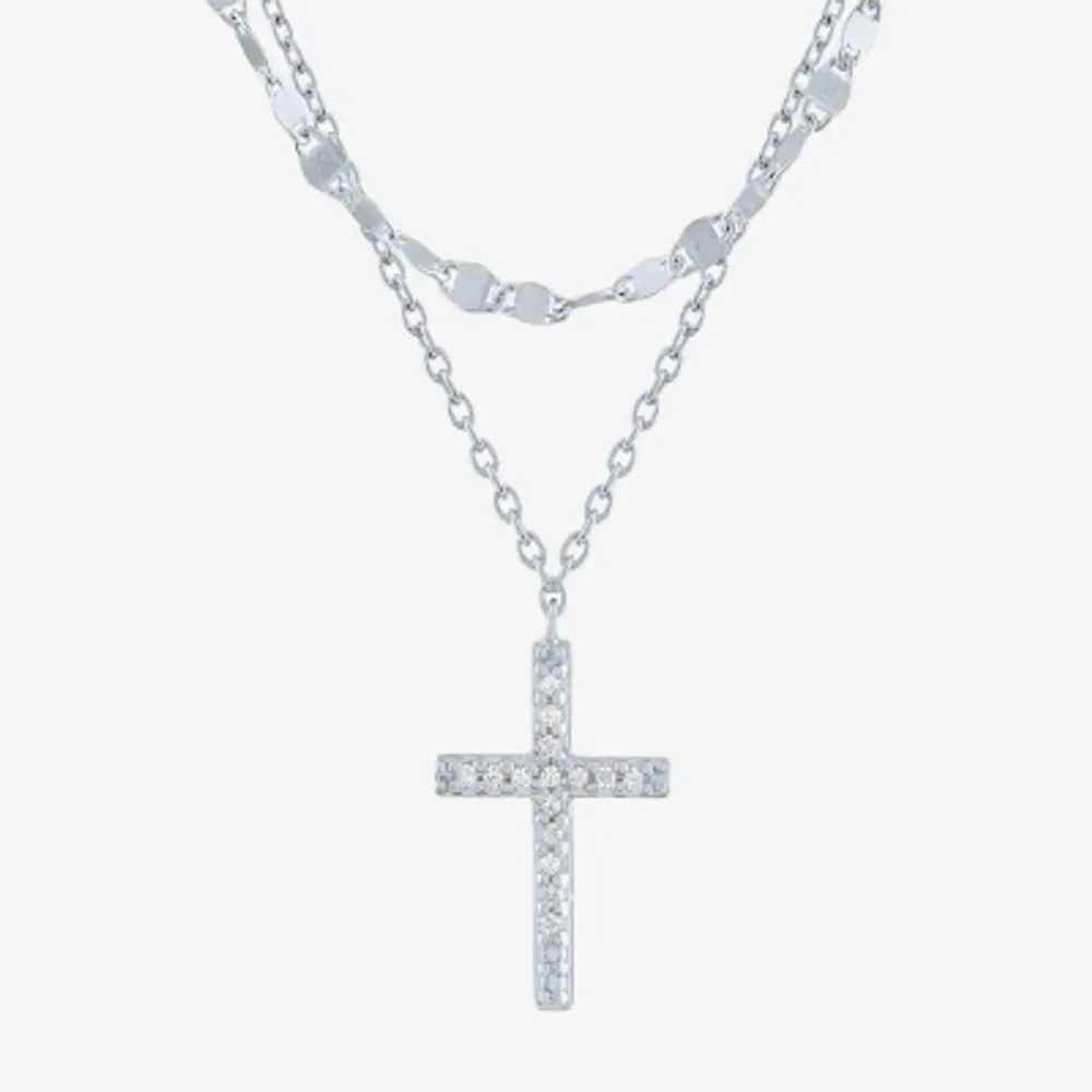 Yes, Please! Womens 2-pc. Diamond Accent Natural White Diamond Sterling Silver Cross Necklace Set