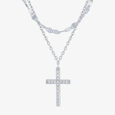 Yes, Please! Womens 2-pc. Diamond Accent Natural White Diamond Sterling Silver Cross Necklace Set
