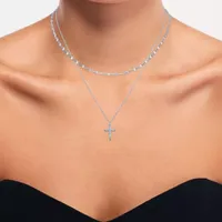 Yes, Please! Womens 2-pc. Diamond Accent Mined White Diamond Sterling Silver Cross Necklace Set